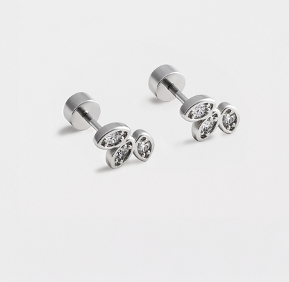 Mini boucles d'oreilles feuilles argentées en acier inoxydable & zircons cubiques - MN253E007SL