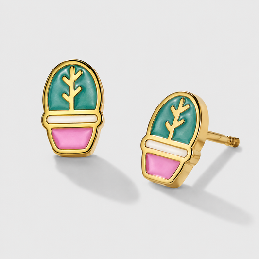 Mini golden cactus stud earrings