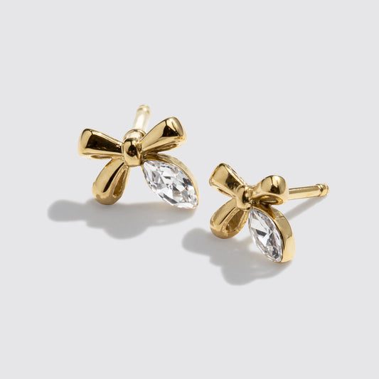 Mini Golden Bow Stud Earrings Stainless Steel