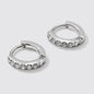 Mini Silvered Huggie Hoop Earrings, Crystal Stone Stainless Steel