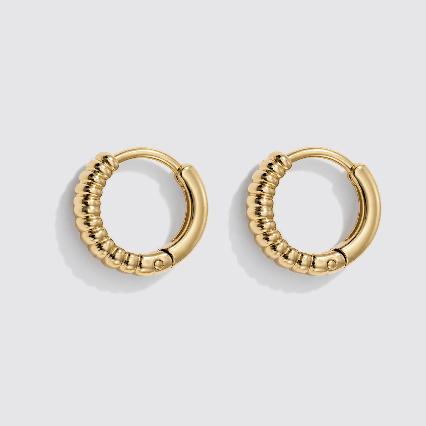 Mini Golden Ridged Huggies Hoop Earrings Stainless Steel