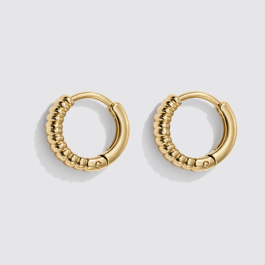 Mini Golden Ridged Huggies Hoop Earrings Stainless Steel