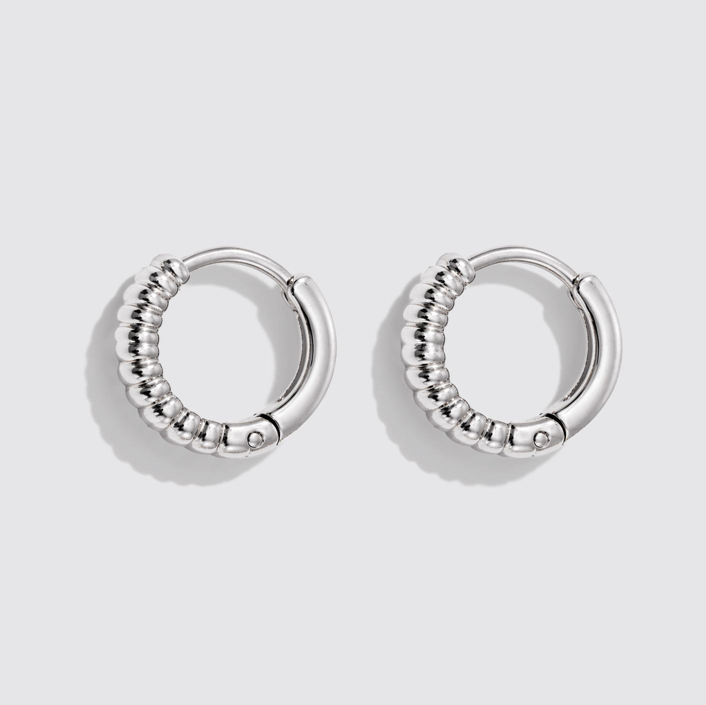 Mini Silvered Ridged Huggie Hoops Earrings Stainless Steel