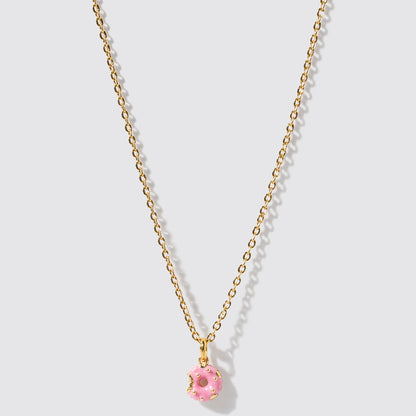 Mini Golden Necklace with Donut Pendant Stainless Steel