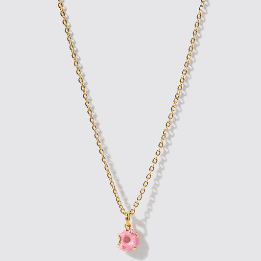 Mini Golden Necklace with Donut Pendant Stainless Steel