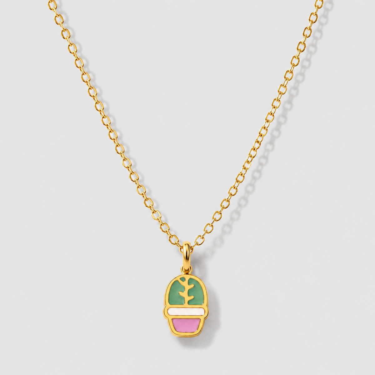Mini Golden Necklace with Cactus Pendant Stainless Steel