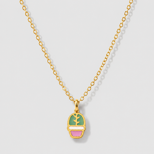 Mini Golden Necklace with Cactus Pendant Stainless Steel