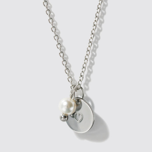 Mini Silvered Necklace, Heart Engraved Pendant &pearl Stainless Steel