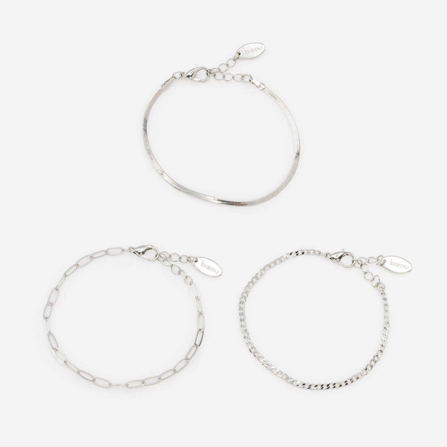 Ensemble de trois bracelets argentés à mailles délicates - PE231B03AR