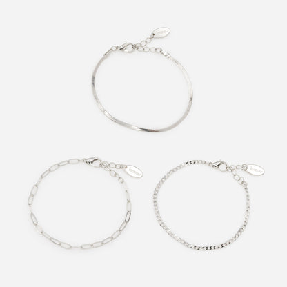 Ensemble de trois bracelets argentés à mailles délicates - PE231B03AR