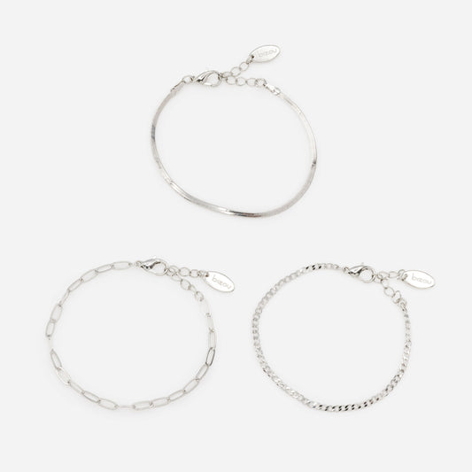 Set of three silvered delicate mesh bracelets - PE231B03AR
