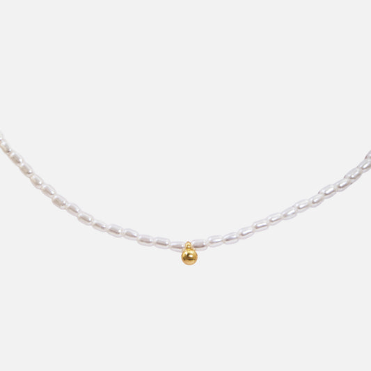 Pearl with golden bead charm necklace - PL211N02WH