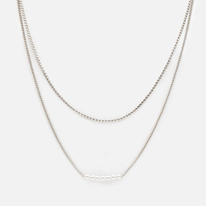 Ensemble de deux colliers argentés mailles en "s" & perles rondes - PL231N01AR