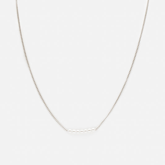 Set of two silvered necklaces with round pearl & "s" mesh - PL231N01AR