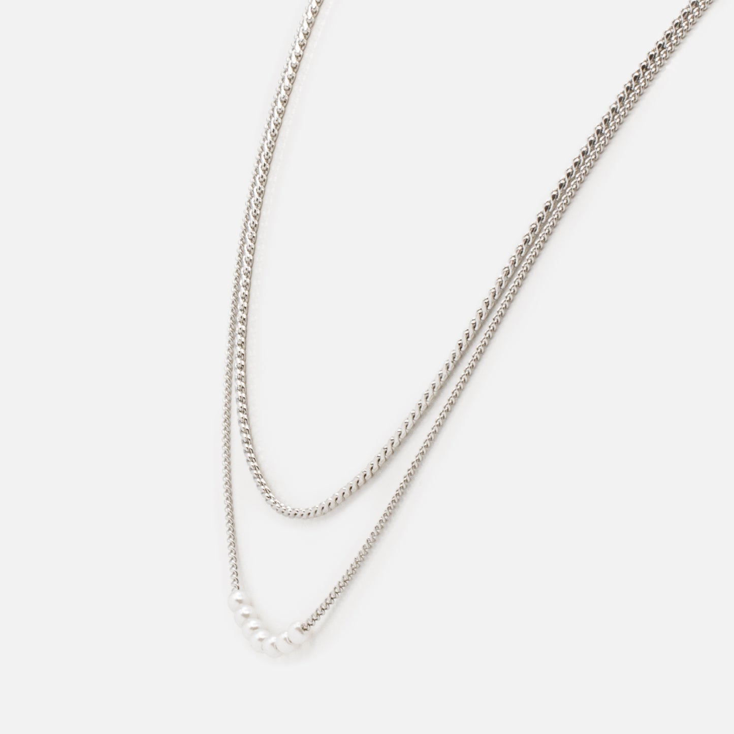 Ensemble de deux colliers argentés mailles en "s" & perles rondes - PL231N01AR