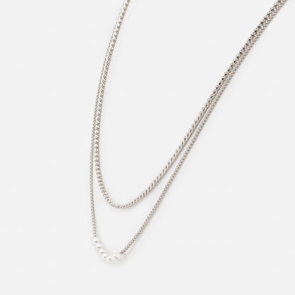 Ensemble de deux colliers argentés mailles en "s" & perles rondes - PL231N01AR