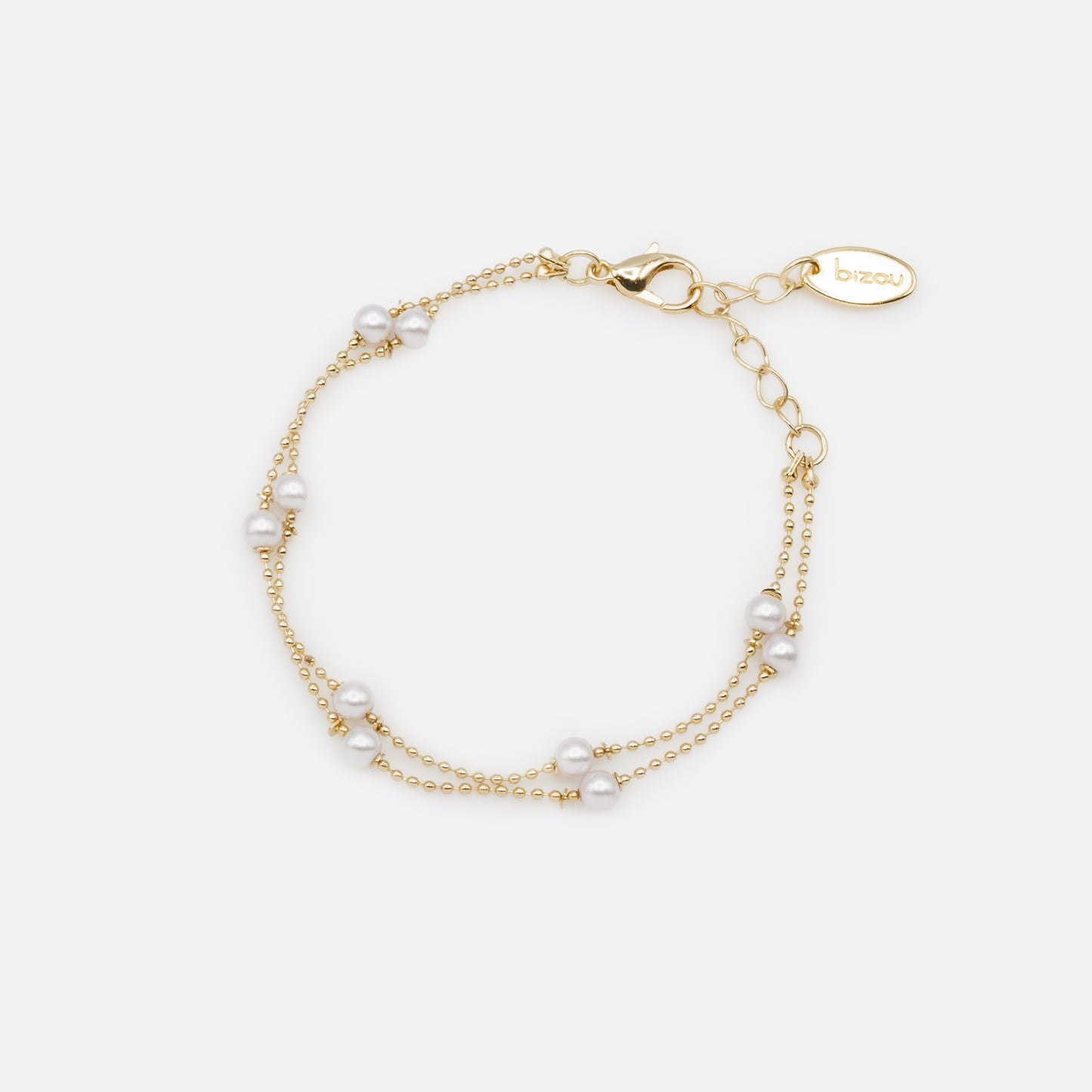 Bracelet double chaîne fines billes dorées & perles rondes - PL233B043DO