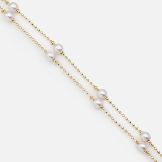 Round pearl & thin golden bead double chain bracelet - PL233B043DO