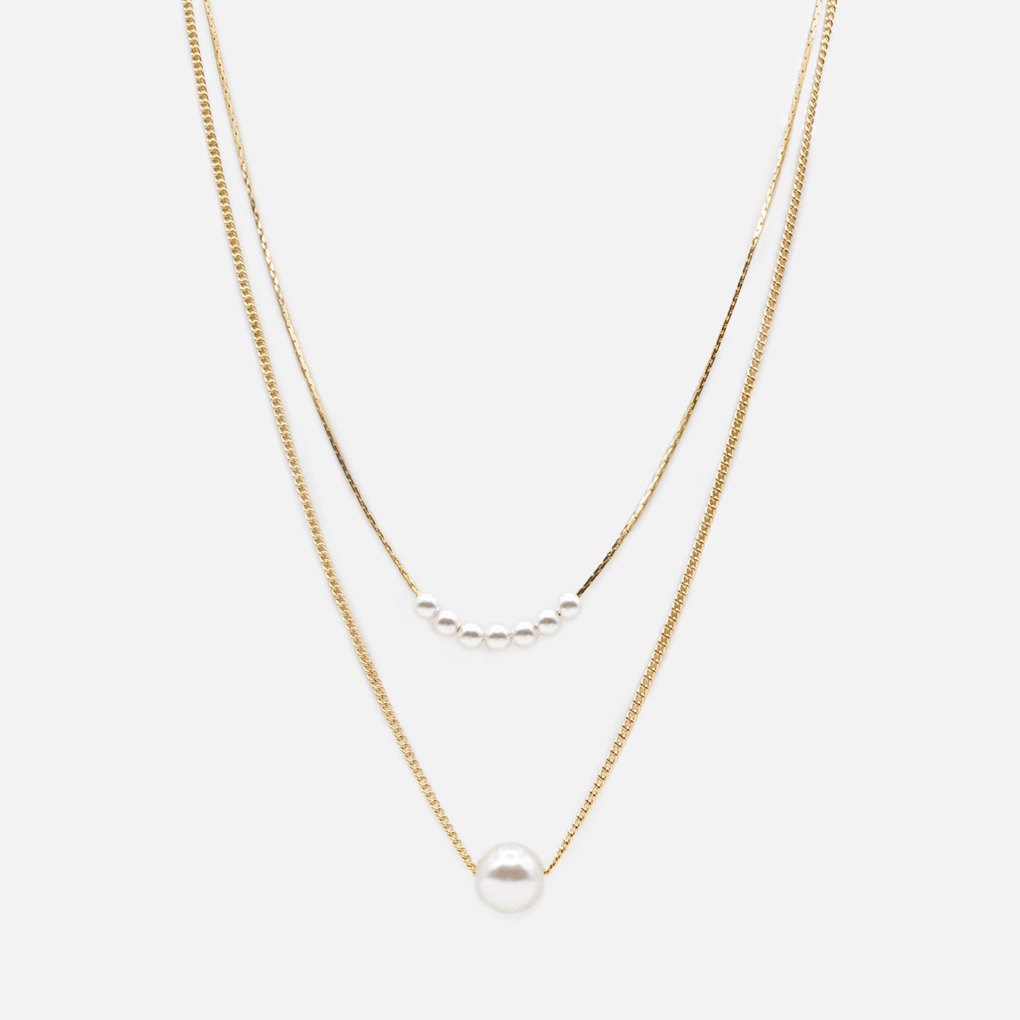 Collier doré double chaîne perle ronde deux formats - PL233N005DO