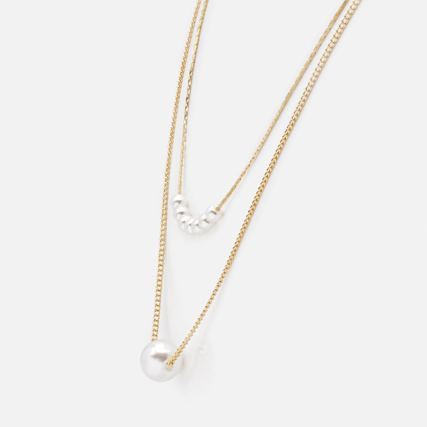 Collier doré double chaîne perle ronde deux formats - PL233N005DO