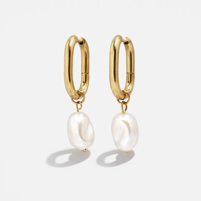 Boucles d'oreilles anneaux dorés ovales avec perle - PL251E001GL