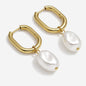 Boucles d'oreilles anneaux dorés ovales avec perle - PL251E001GL