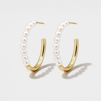 Boucles d'oreilles anneaux dorés moitié perles - PL251E004GL