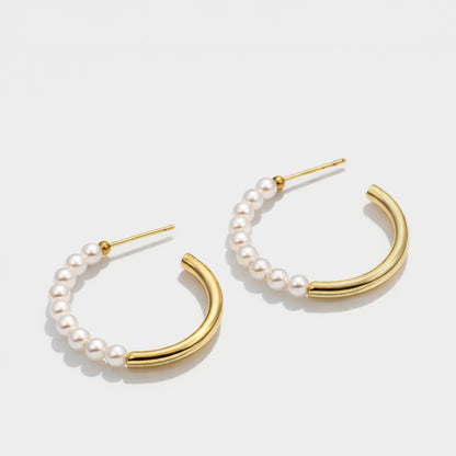 Boucles d'oreilles anneaux dorés moitié perles - PL251E004GL