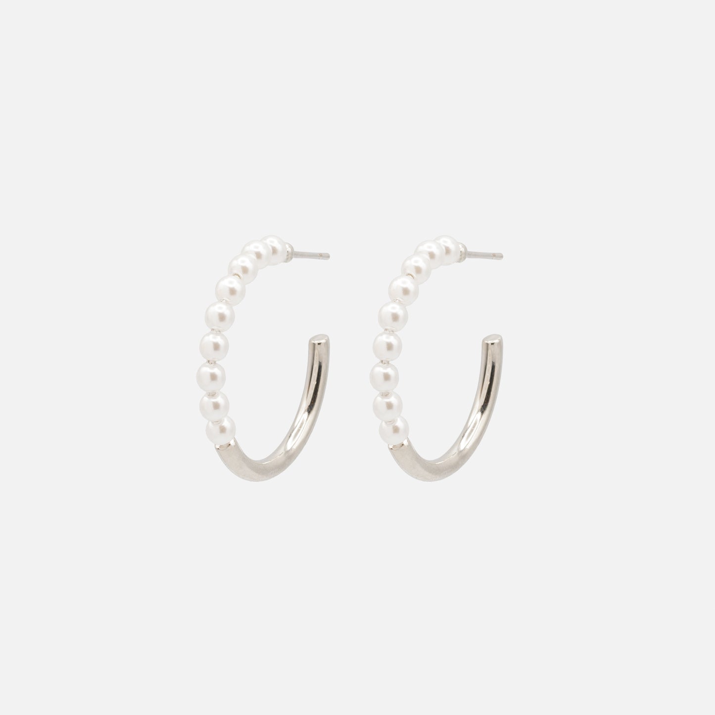 Boucles d'oreilles anneaux argentés moitié perles - PL251E005SL