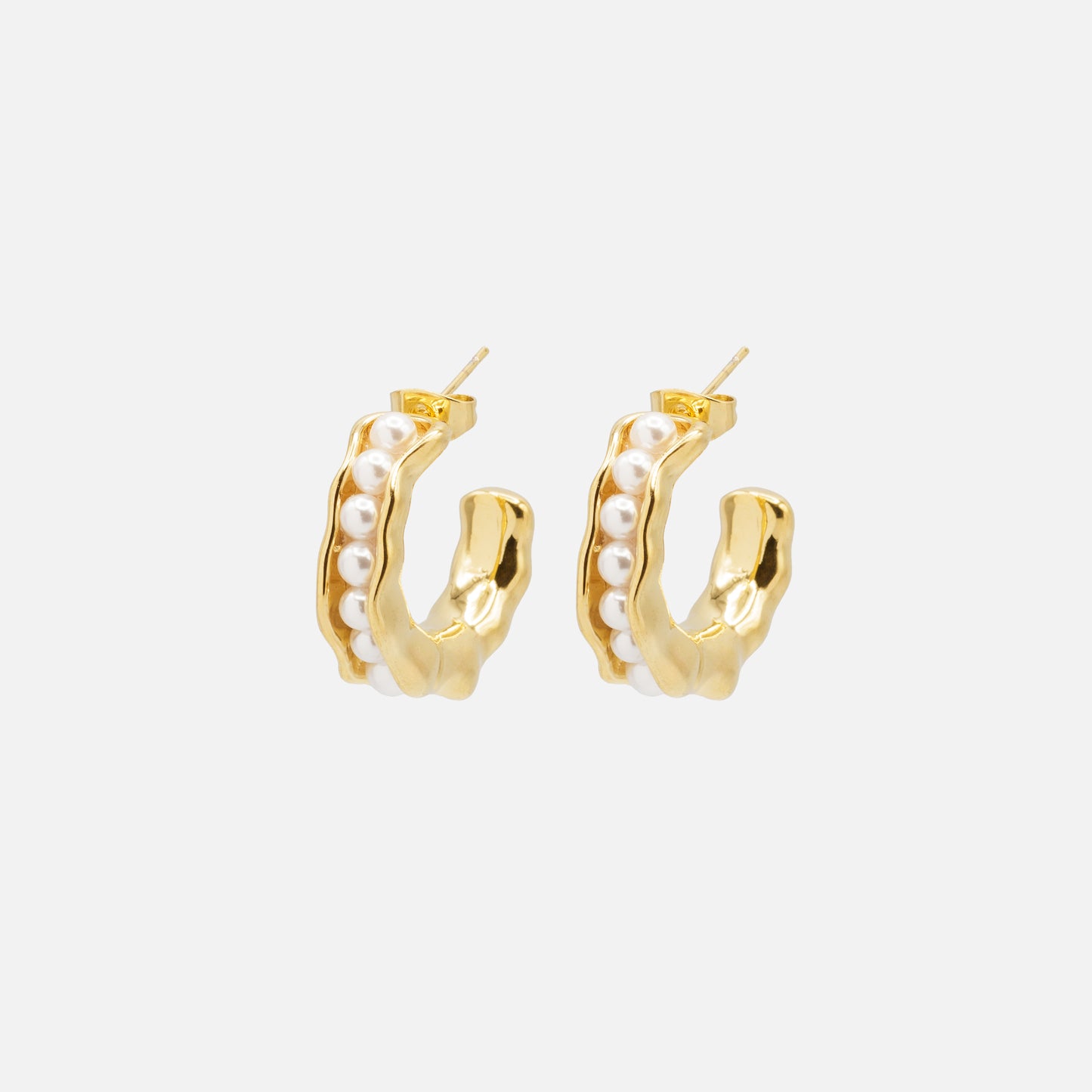 Boucles d'oreilles anneaux dorés ouverts insertion de perles - PL251E007GL