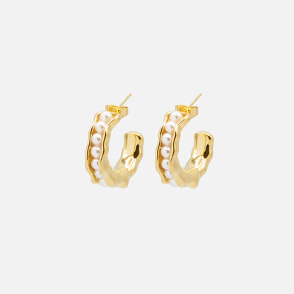 Boucles d'oreilles anneaux dorés ouverts insertion de perles - PL251E007GL
