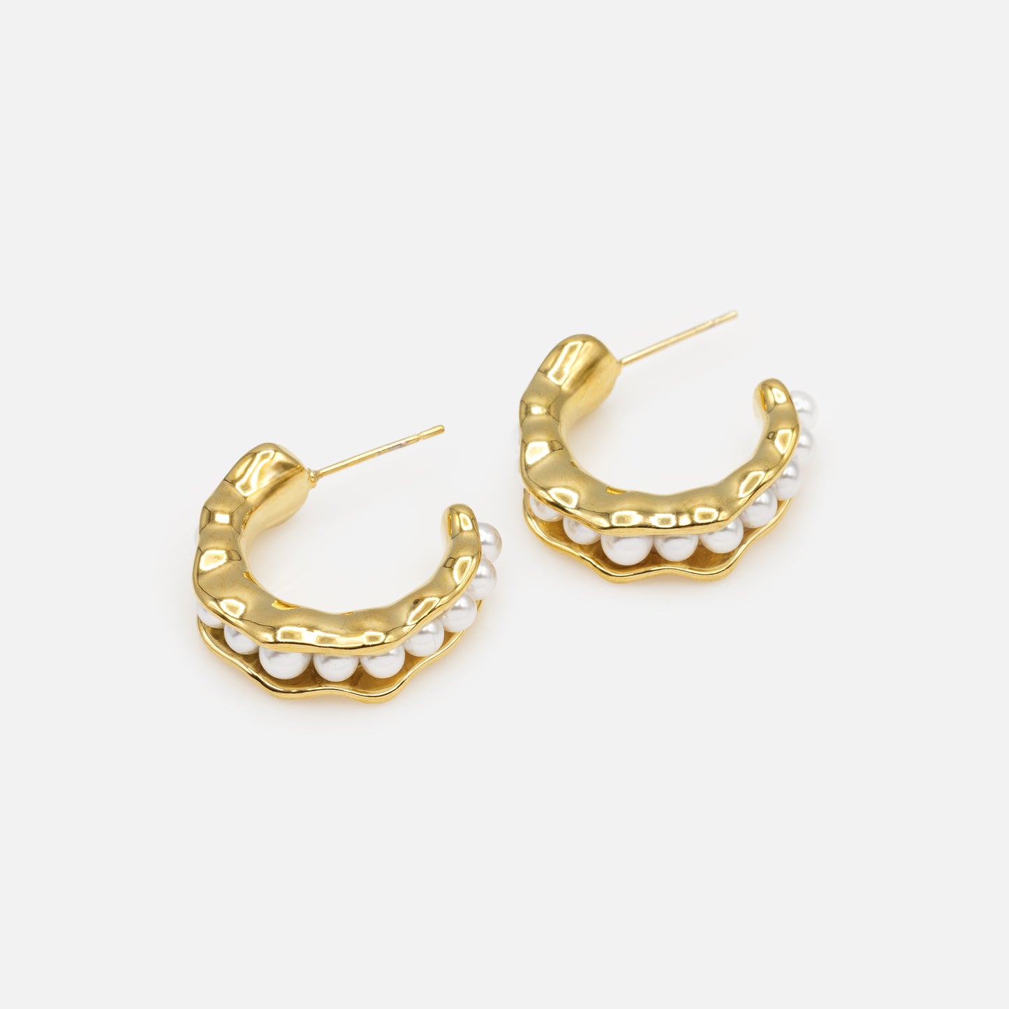 Boucles d'oreilles anneaux dorés ouverts insertion de perles - PL251E007GL