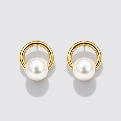 Gold-Tone Hoop Earrings with Pearl