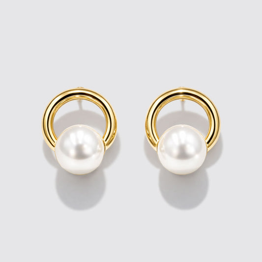 Gold-Tone Hoop Earrings with Pearl