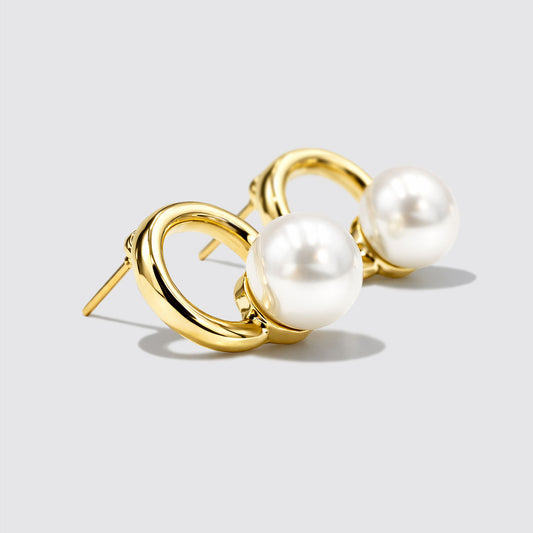 Gold-Tone Hoop Earrings with Pearl