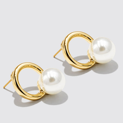 Gold-Tone Hoop Earrings with Pearl