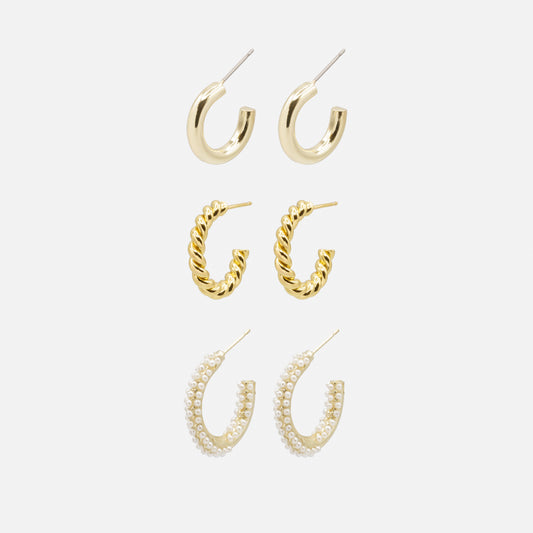 Golden hoop earrings trio - PL251E013GL