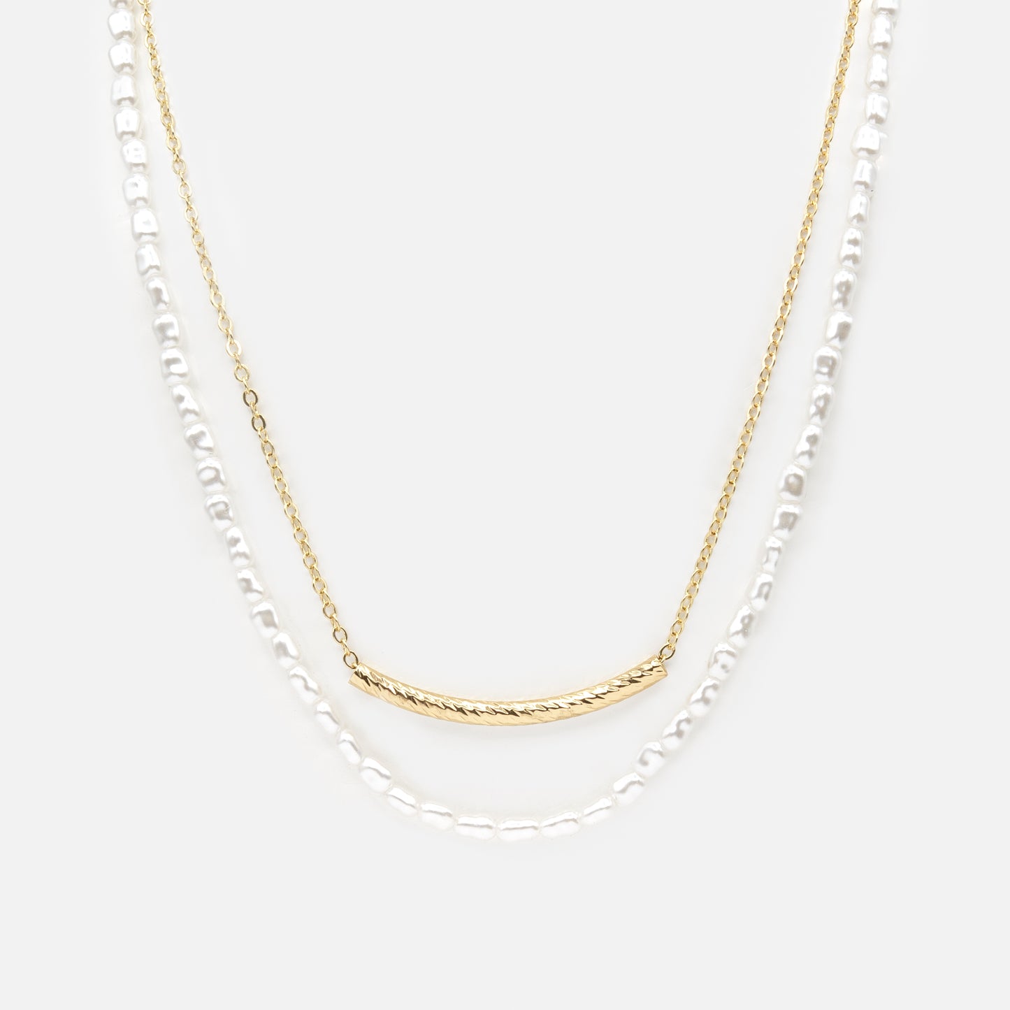 Collier deux rangs perles & chaîne dorée - PL251N016GL