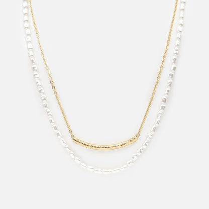 Collier deux rangs perles & chaîne dorée - PL251N016GL