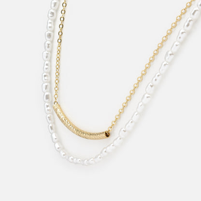 Collier deux rangs perles & chaîne dorée - PL251N016GL