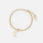 PL253B025GL - Golden double chain necklace pearls & moon charm