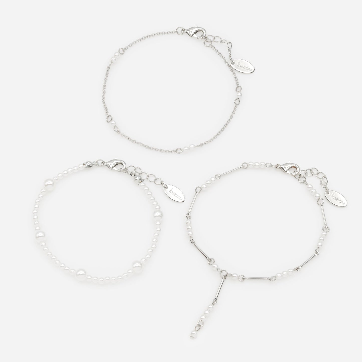 Silvered bracelet trio with pearls - PL253B027SL