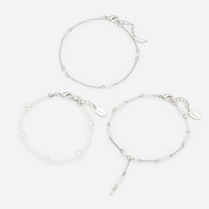 Silvered bracelet trio with pearls - PL253B027SL