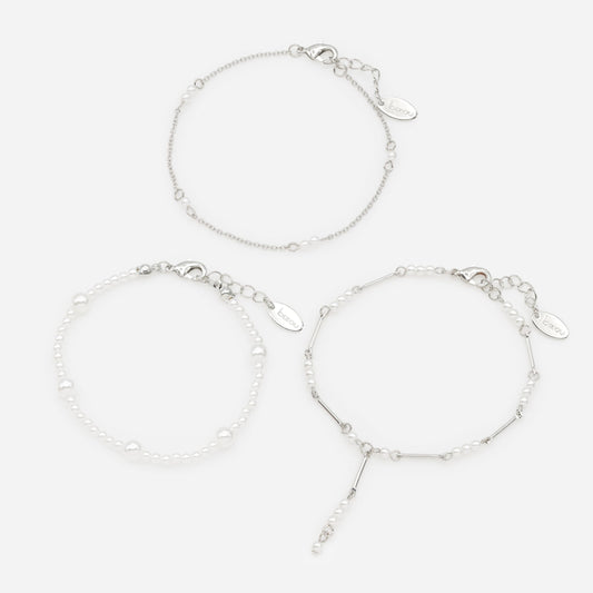 Silvered bracelet trio with pearls - PL253B027SL