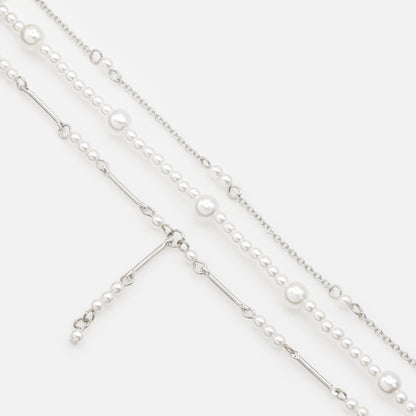 Silvered bracelet trio with pearls - PL253B027SL