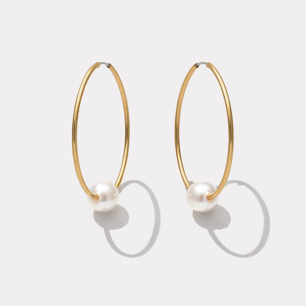 Boucles d'oreilles fins anneaux dorés avec perle ronde - PL253E002GL