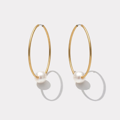 Boucles d'oreilles fins anneaux dorés avec perle ronde - PL253E002GL