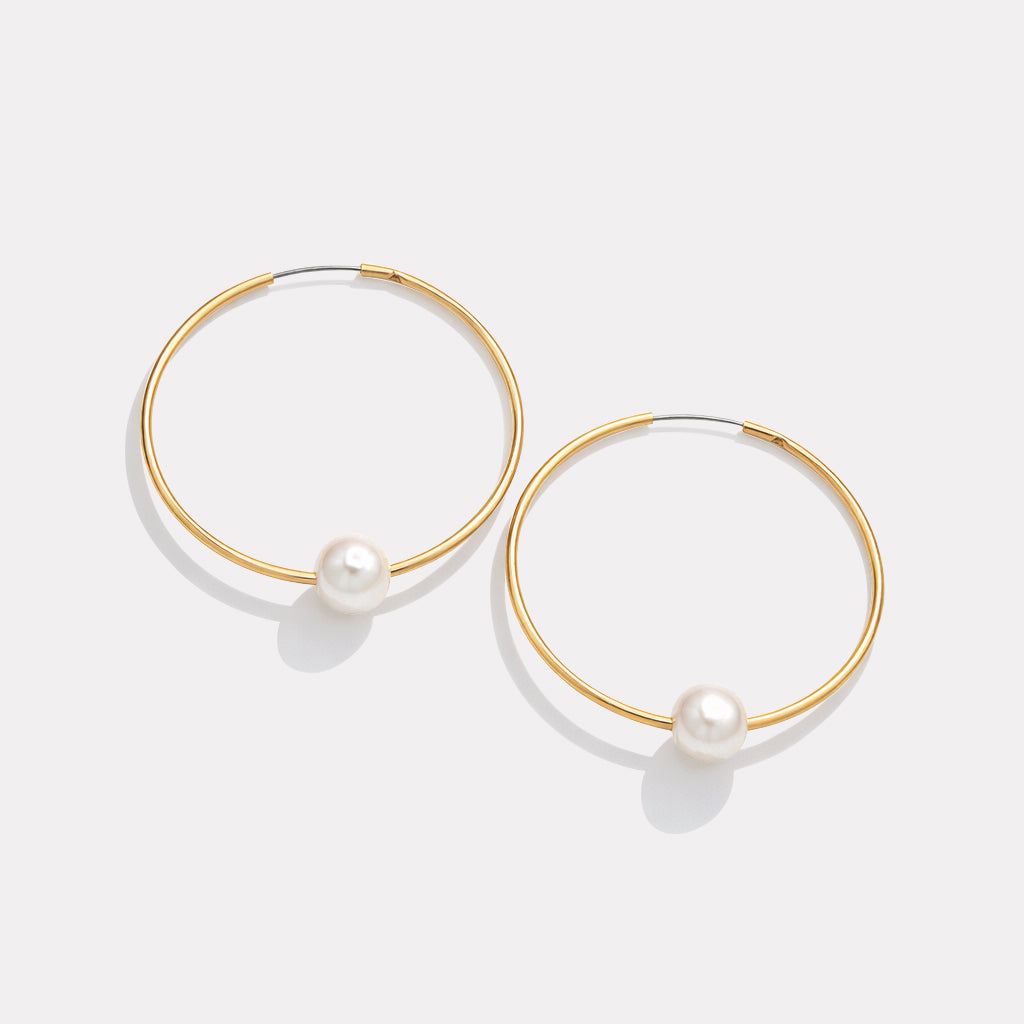 Boucles d'oreilles fins anneaux dorés avec perle ronde - PL253E002GL