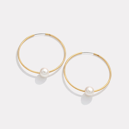Boucles d'oreilles fins anneaux dorés avec perle ronde - PL253E002GL
