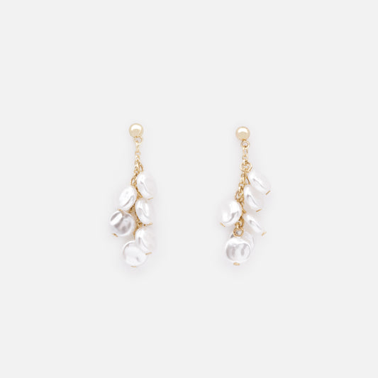 PL253E003GL - Long golden earrings with flat pearls